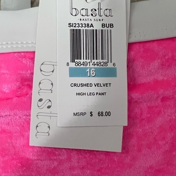 BASTA Crushed Florescent Pink Velvet High Leg Swim Bottoms - Picture 5 of 6